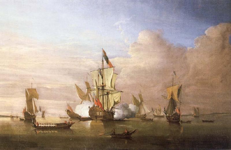 Monamy, Peter The Royal yacht Peregrine arriving in the Thames estuary with King George i aboard in September 1714 China oil painting art